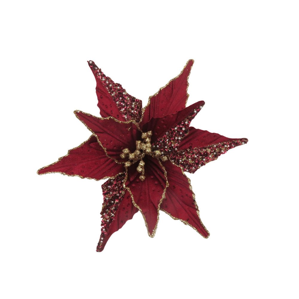 Buy Clip On Poinsettia Dark Red Crusted 28cm by Swing - at White Doors & Co