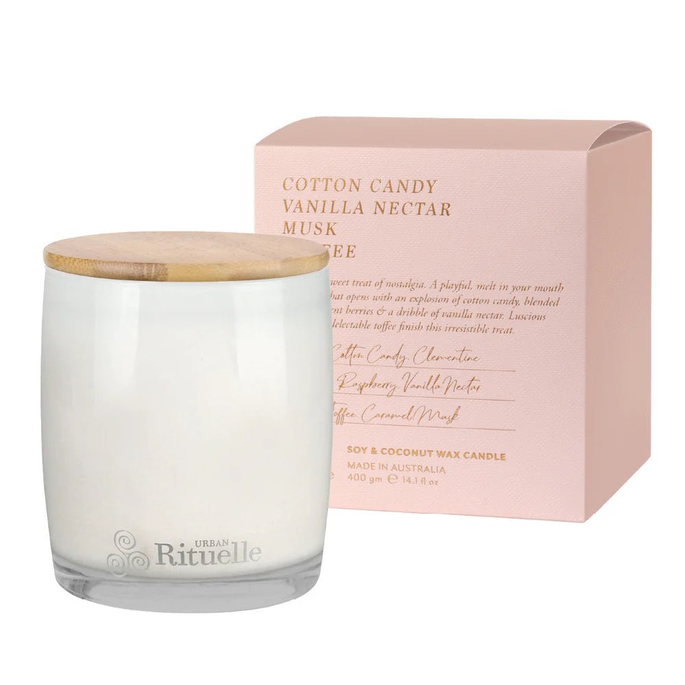 Buy Cotton Candy, Vanilla Nectar, Musk, Toffee Scented Soy Candle 400 gm by Urban Rituelle - at White Doors & Co