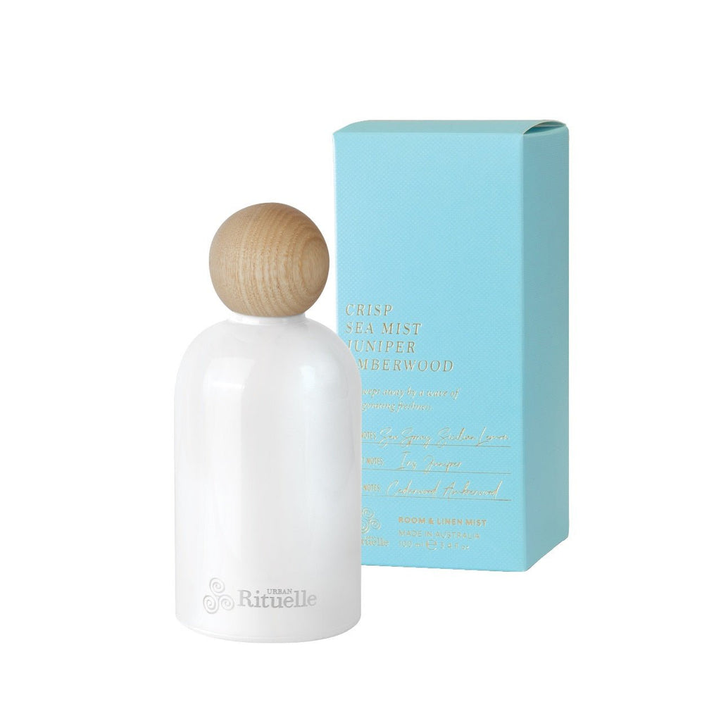 Buy Crisp Sea Mist, Juniper, Amberwood Room & Linen Mist | 100ml by Urban Rituelle - at White Doors & Co