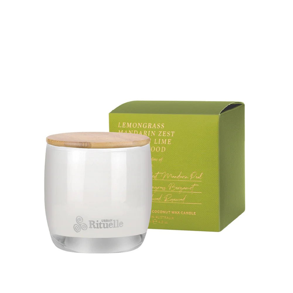 Buy Lemongrass, Mandarin Zest, Tahitian Lime, Sandalwood Scented Soy Candle | 140gm by Urban Rituelle - at White Doors & Co