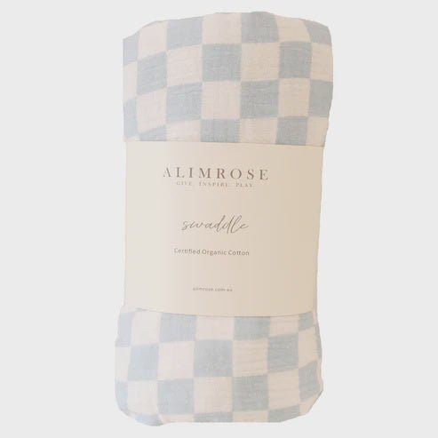 Buy Muslin Swaddle Blue Check by Alimrose - at White Doors & Co