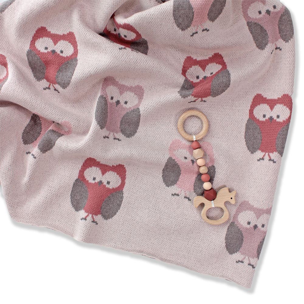 Buy Owls Knitted Stroller Blanket - Premium Cotton by DLux - at White Doors & Co