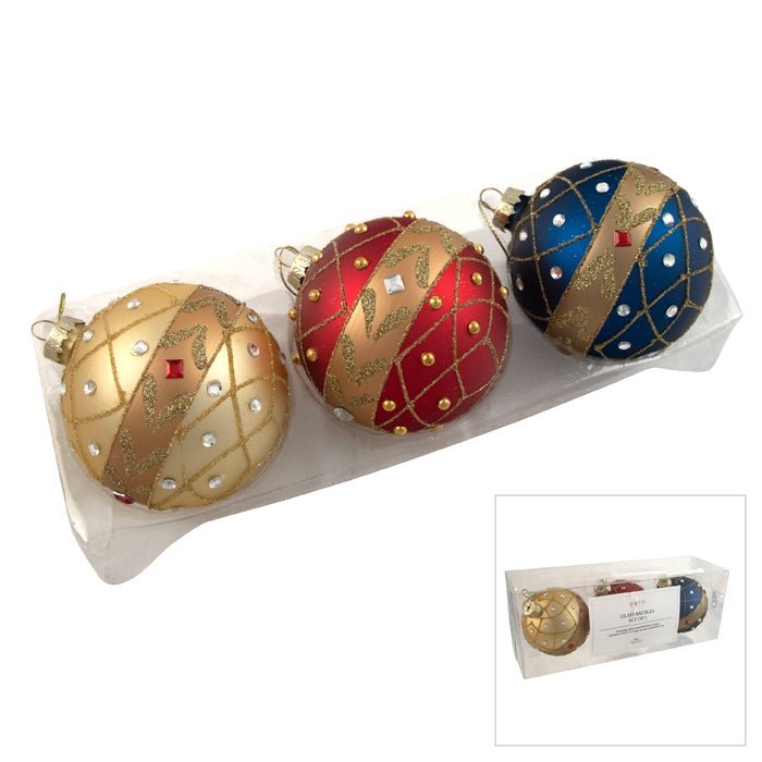 Buy Bauble – Multi Coloured Jewelled Red/Blue/Gold Set 3 by Swing - at White Doors & Co