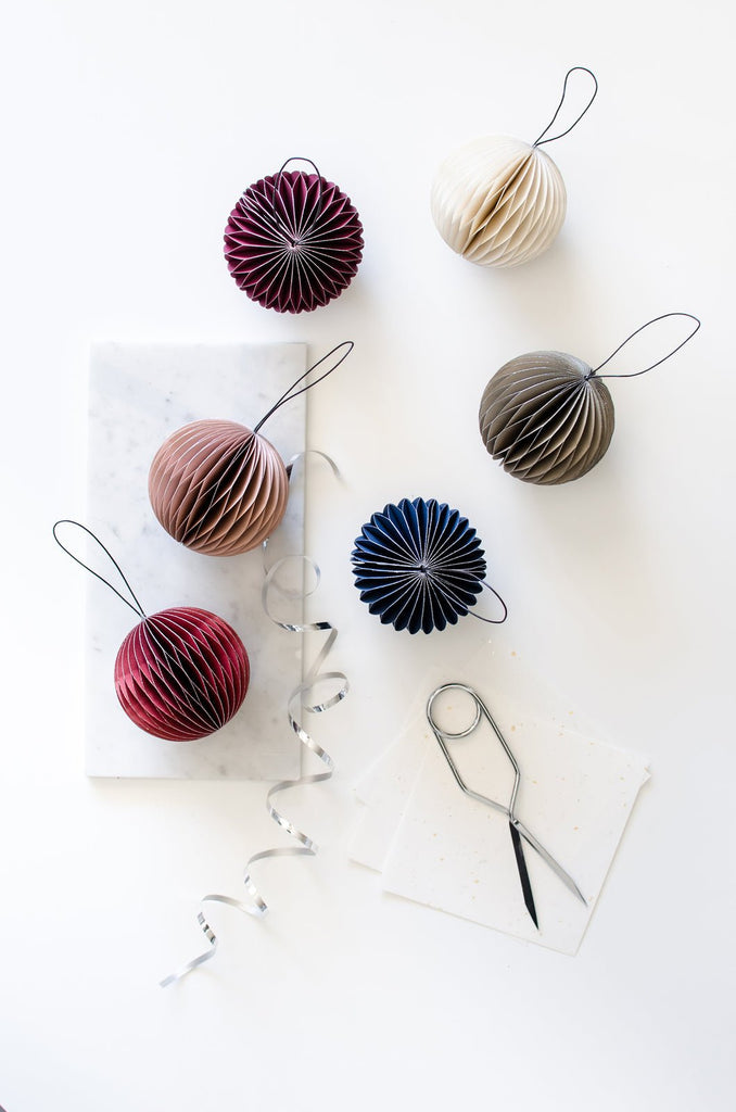 Buy Classic Red Paper Sphere Ornament with Silver Glitter Edges H8.5cm by Nordic Rooms - at White Doors & Co