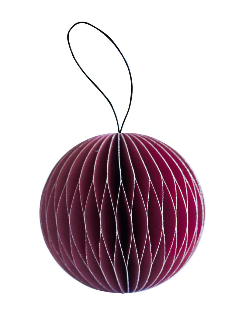 Buy Classic Red Paper Sphere Ornament with Silver Glitter Edges H8.5cm by Nordic Rooms - at White Doors & Co