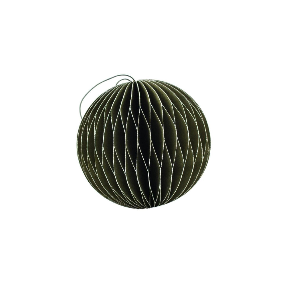 Buy Olive Green Paper Sphere Ornament with Silver Glitter Edge H8.5cm by Nordic Rooms - at White Doors & Co