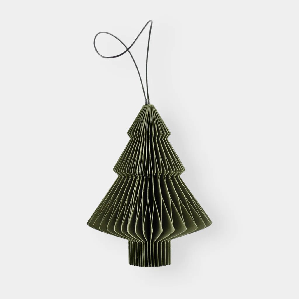 Buy Olive Green Paper Tree Ornament with Silver Glitter Edge H10cm by Nordic Rooms - at White Doors & Co