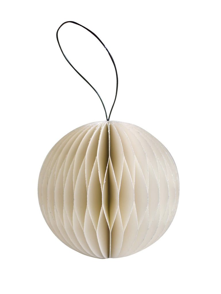 Buy White Paper Sphere Ornament with Silver Glitter Edge H8.5cm by Nordic Rooms - at White Doors & Co